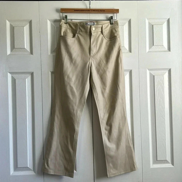 ZARA | Cream | Faux Leather Pants | size 4 - Picture 1 of 6